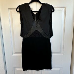 AllSaints Black Nix Leather Trim Silk Blend Mini Dress 8 EUC rare